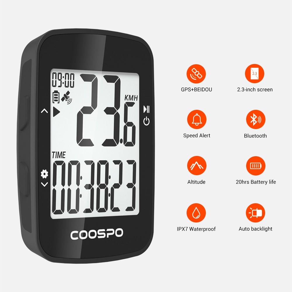 COOSPO BC26 GPS Bike Computer Bluetooth 5.0 Wireless Cycling Computer Waterproof GPS Speedometer 2.3 Inch Screen with Auto Backlight 